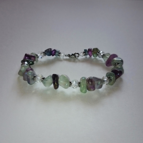 Armband | Fluorit Glas Edelstahl | grün lila weiß silber