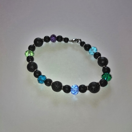 Armband | Lavastein Glas Edelstahl | schwarz grün blau silber