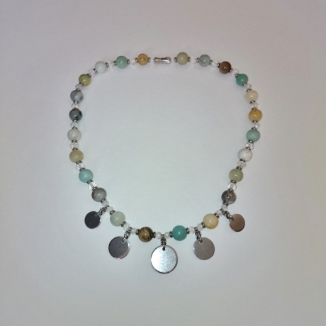 Amazonit Halskette | Edelstein Glas Edelstahl | pastell silber