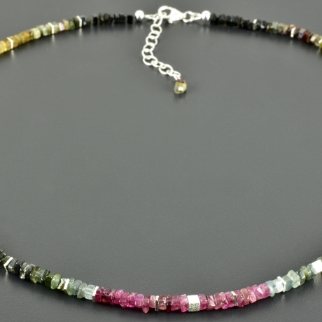 Feine Turmalinkette bunt 925er Silber quadratisch edel Geschenk