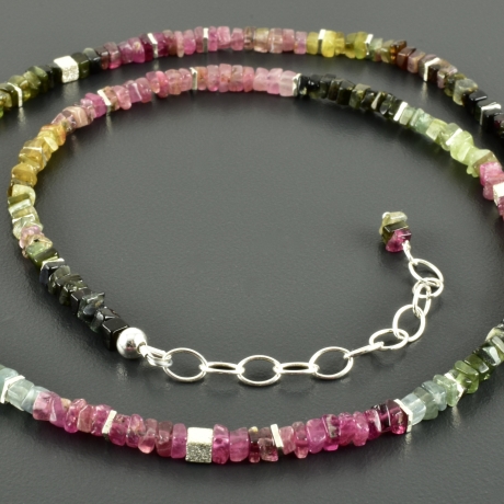 Feine Turmalinkette bunt 925er Silber quadratisch edel Geschenk