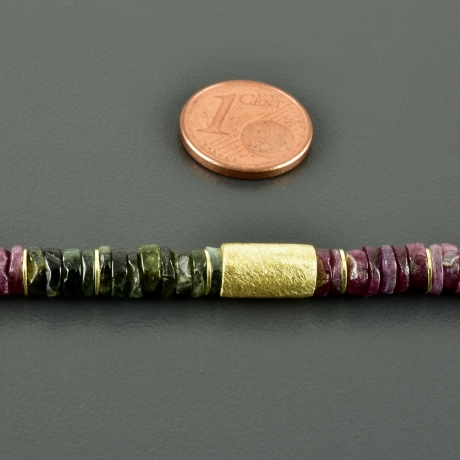 Edle Turmalinkette bunt multicolor facettierte Scheiben vergoldet