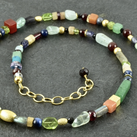 Bunte Edelsteinkette verg. 925er Silber zarte Halskette Geschenk 