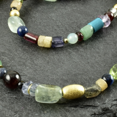 Bunte Edelsteinkette verg. 925er Silber zarte Halskette Geschenk 