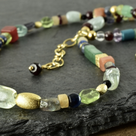Bunte Edelsteinkette verg. 925er Silber zarte Halskette Geschenk 