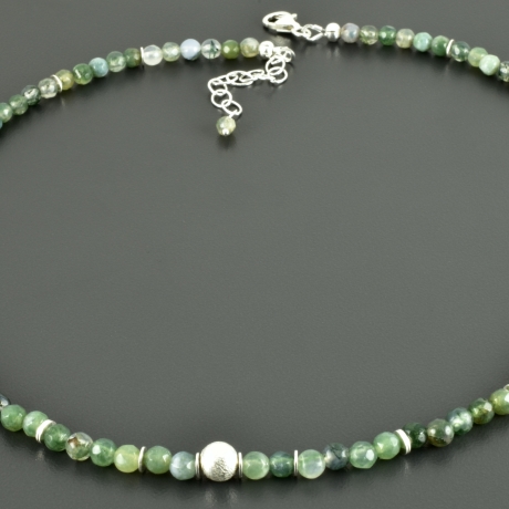Moosachatkette grün 925er Silber zart Edelsteine Geschenk Perlen