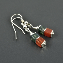 Ohrringe Moosachat Karneol 925er Silber Würfel-Ohrhänger grün