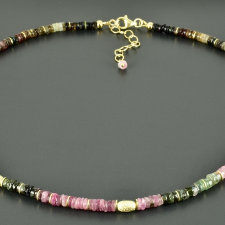 Turmalincollier Kette vergoldet 925er Silber bunt facettiert