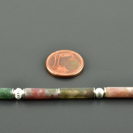 Edelsteinkette indischer Achat grün rosa 925er Silber Röhrchen