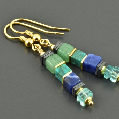 Armband Armkettchen Edelsteine Würfel blau grün vergoldet