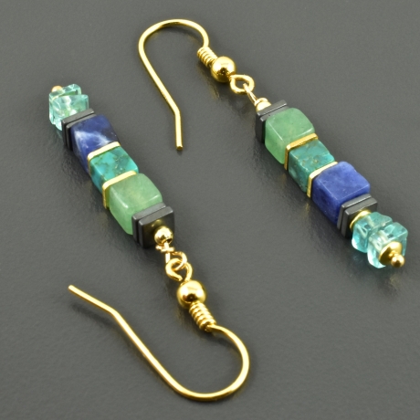 Armband Armkettchen Edelsteine Würfel blau grün vergoldet