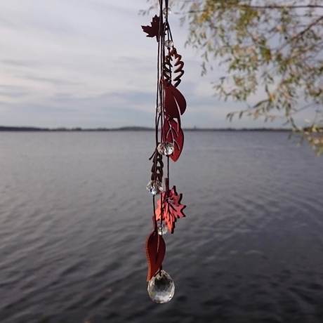 Suncatcher Windspiel Herbst 40cm Blätter Kristall braun rot