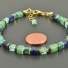 Armband Armkettchen Edelsteine Würfel blau grün vergoldet