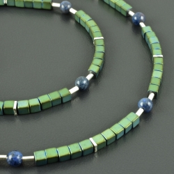Hämatit-Würfel-Kette Dumortierit 925er Silber grün dunkelblaue 