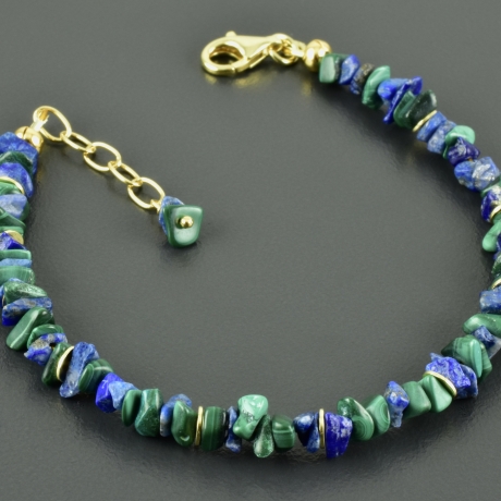 Armband Malachit Azurit vergoldetes 925er Silber grün blau 