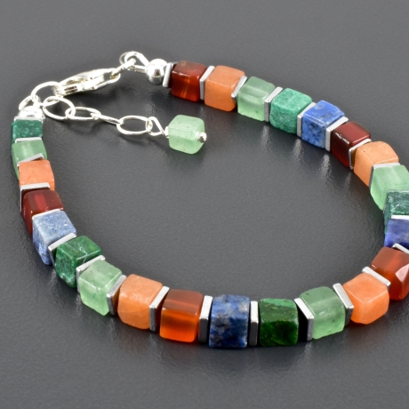 Buntes Armband Würfel Aventurin Karneol Dumortierit Regenbogen