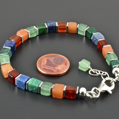 Buntes Armband Würfel Aventurin Karneol Dumortierit Regenbogen
