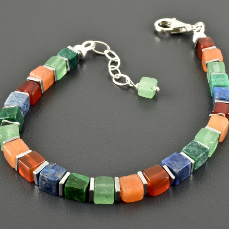 Buntes Armband Würfel Aventurin Karneol Dumortierit Regenbogen
