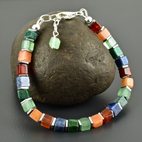 Buntes Armband Würfel Aventurin Karneol Dumortierit Regenbogen