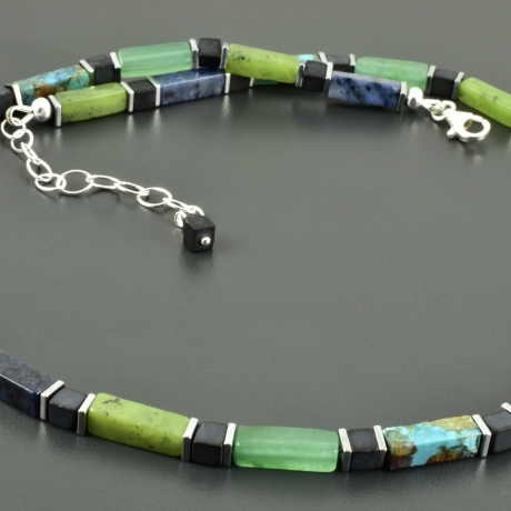 Kette Rechtecke Würfel Aventurin Dumortierit Jade Türkis Onyx