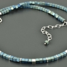 Minimalistische Hämatit-Würfel-Kette 925er Silber blau zart
