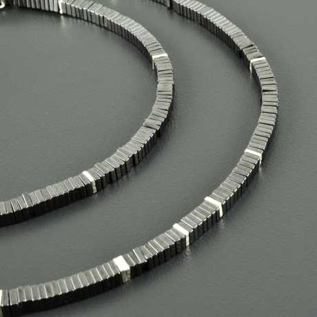 Hämatitkette mit 925er Silber, eckig Männerschmuck anthrazit