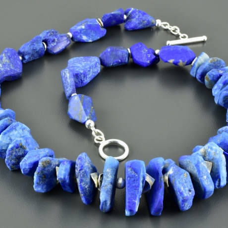 Lapislazulicollier 925er Silber blau Edelsteinkette Statement