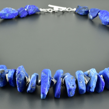 Lapislazulicollier 925er Silber blau Edelsteinkette Statement