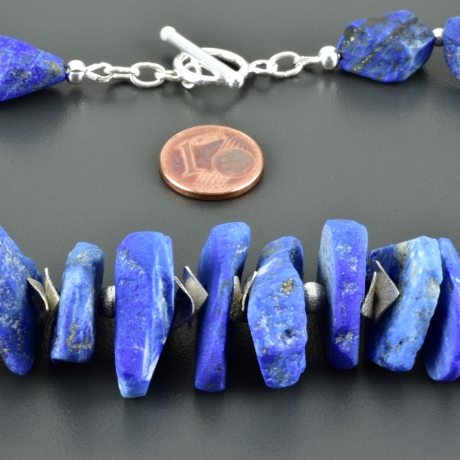 Lapislazulicollier 925er Silber blau Edelsteinkette Statement