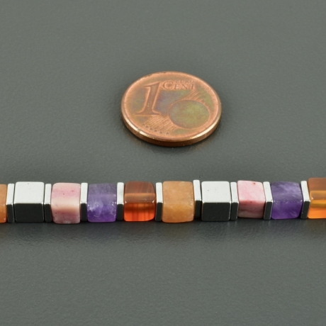 Edelstein-Würfel-Kette Amethyst Thulit Karneol Aventurin rosa rot