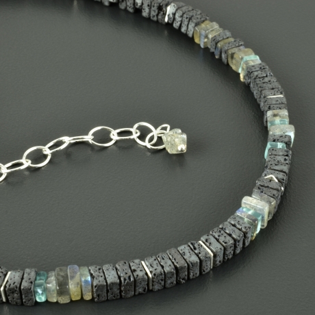 Lavakette mit Labradorit, Apatit und 925er Silber Geschenk