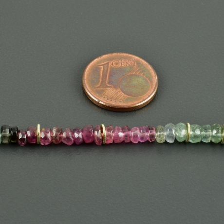 Zarte Turmalinkette bunt multicolor facettierte Linsen vergoldet
