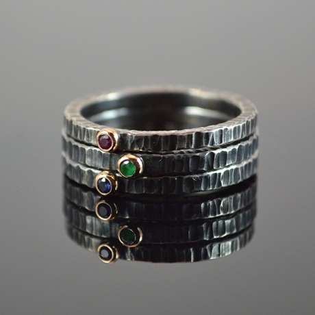 Solitär-Ring Aged , 585 Gold Rubin, Saphir, Smaragd