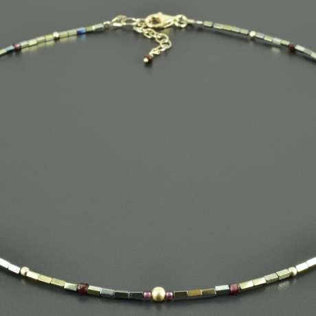 Zarte Kette Hämatit Granat Würfel verg.Silber Edelsteine Geschenk