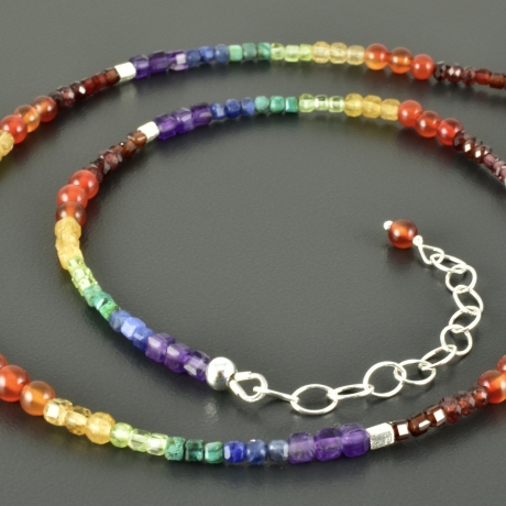 Regenbogenkette bunt Würfel Edelstein eckig zart Turmalin Granat 