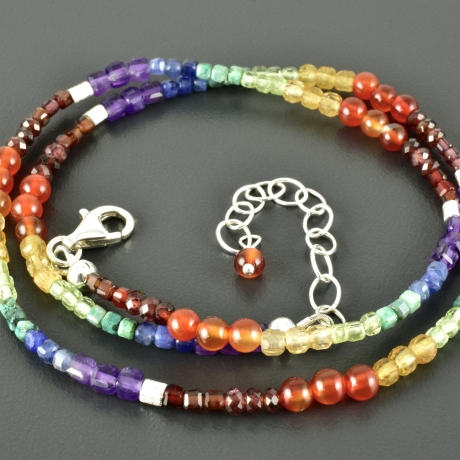 Regenbogenkette bunt Würfel Edelstein eckig zart Turmalin Granat 