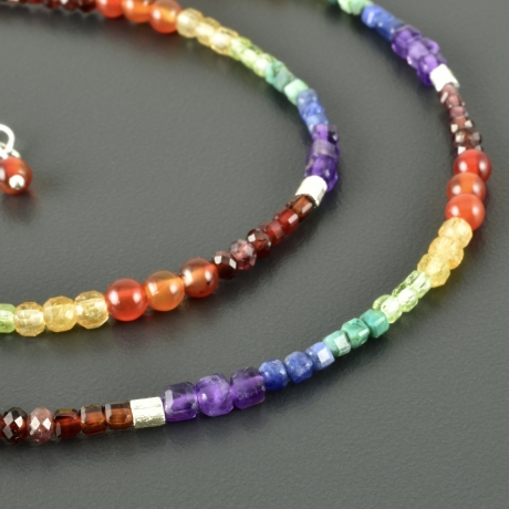 Regenbogenkette bunt Würfel Edelstein eckig zart Turmalin Granat 