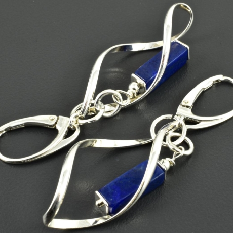 Ohrringe   Lapislazuli in Spirale , 925er Silber