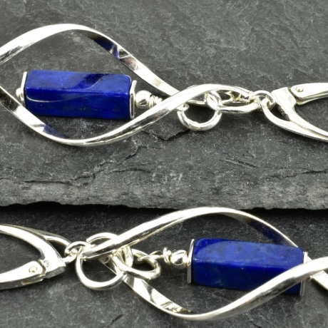 Ohrringe   Lapislazuli in Spirale , 925er Silber