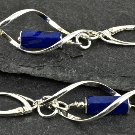 Ohrringe   Lapislazuli in Spirale , 925er Silber