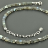 Labradoritkette 925 Silber grau zierlich Würfel Halskette