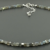 Labradoritkette 925 Silber grau zierlich Würfel Halskette