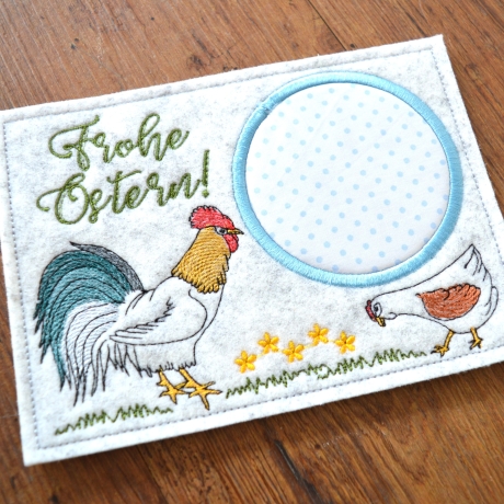 Stickdatei Mugrug Untersetzer Ostern Hahn Huhn