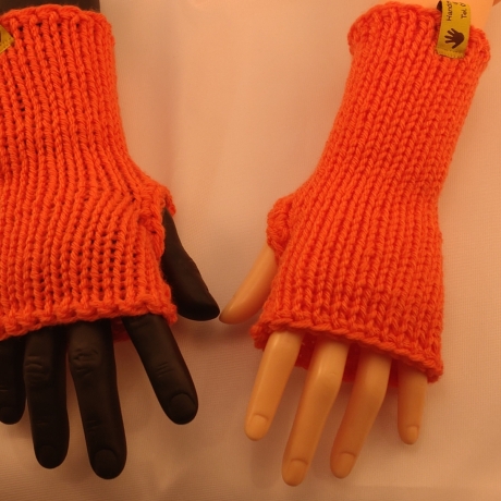 Handstulpe gestrickt / gehäkelt - Handschuh fingerlos Orange