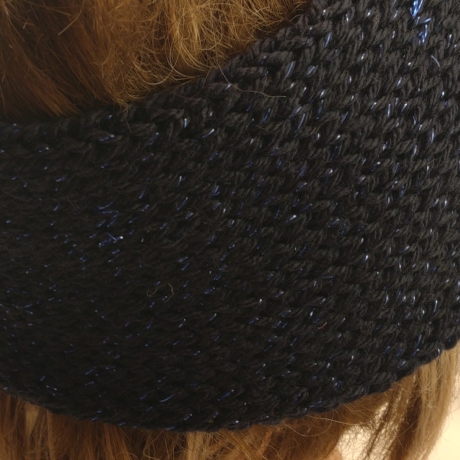 Ohrwärmer gestrickt /Stirnband Dunkel mit blauen Glitzerfaden