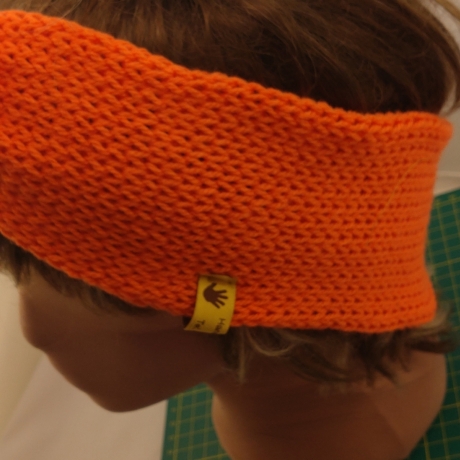 Ohrwärmer gestrickt /  Stirnband Orange mit Dekoschleife