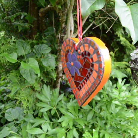 Mosaikherz zum Stellen, Legen, Hängen rot orange