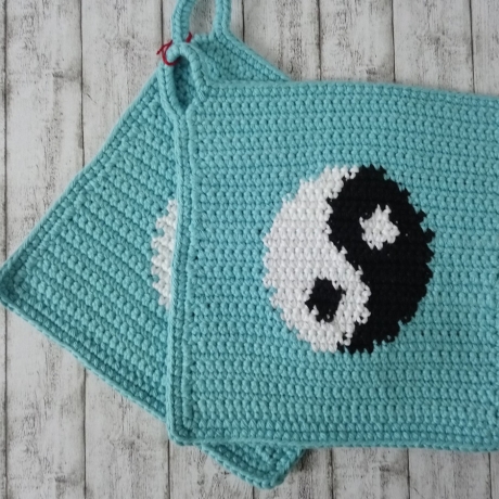 Topflappen YinYang türkis/weiß/schwarz