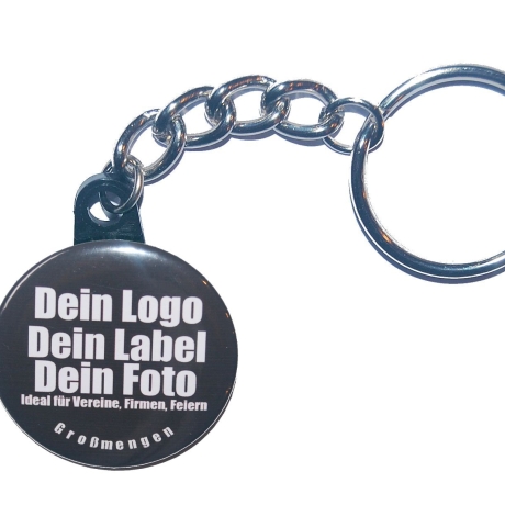 100 x Schlüsselanhänger 25 mm Logo Firma Verein Foto Band