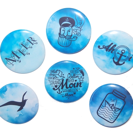 6 x Kühlschrankmagnet Magnetset 50mm rund Anker maritim Norden